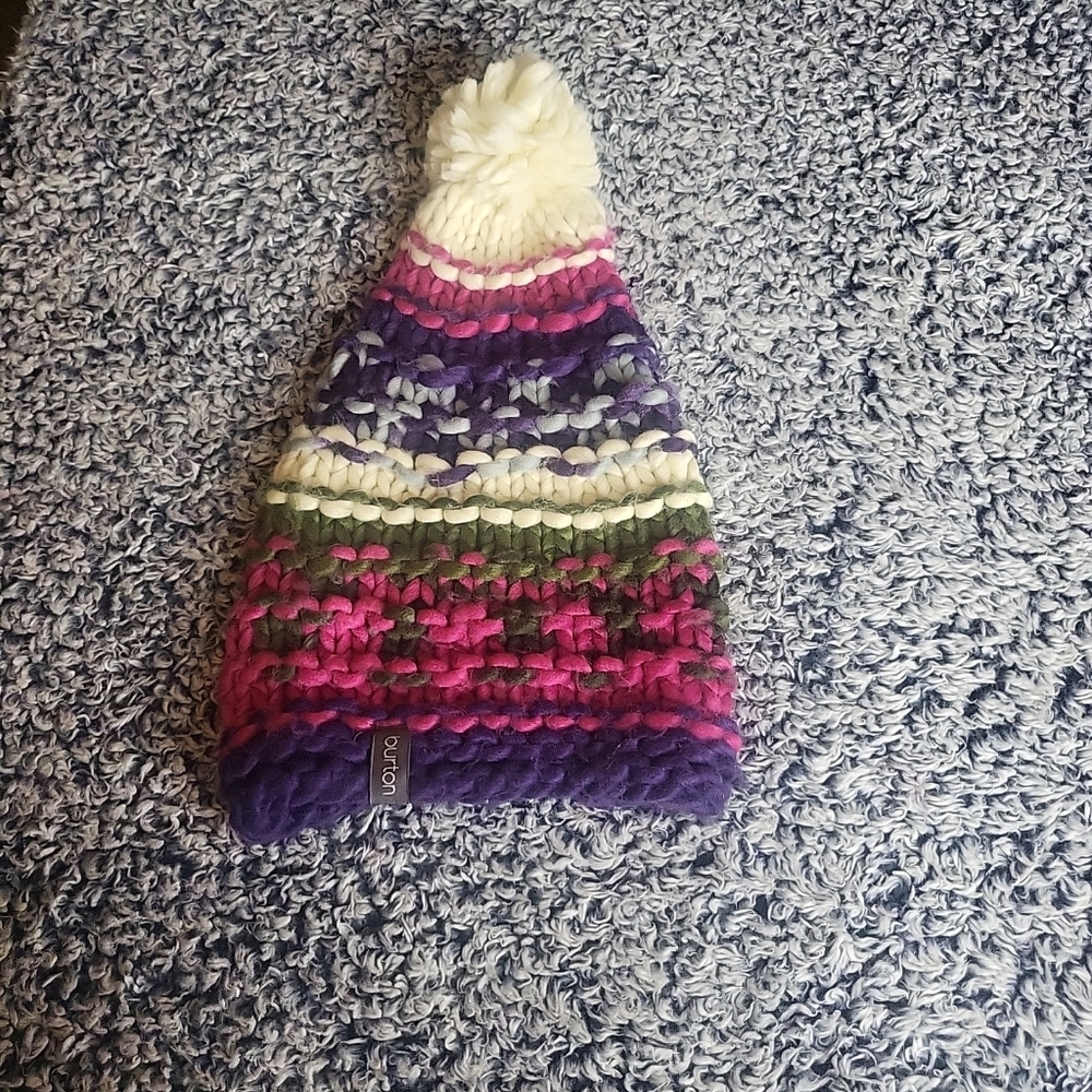 Women's Burton Beanie Hat Knit Multicolor Beanie Hat with Pom